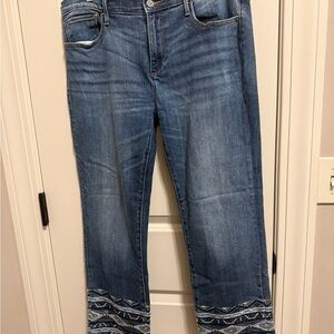 DRIFTWOOD Colette Embroidered hem Blue Cropped Jeans